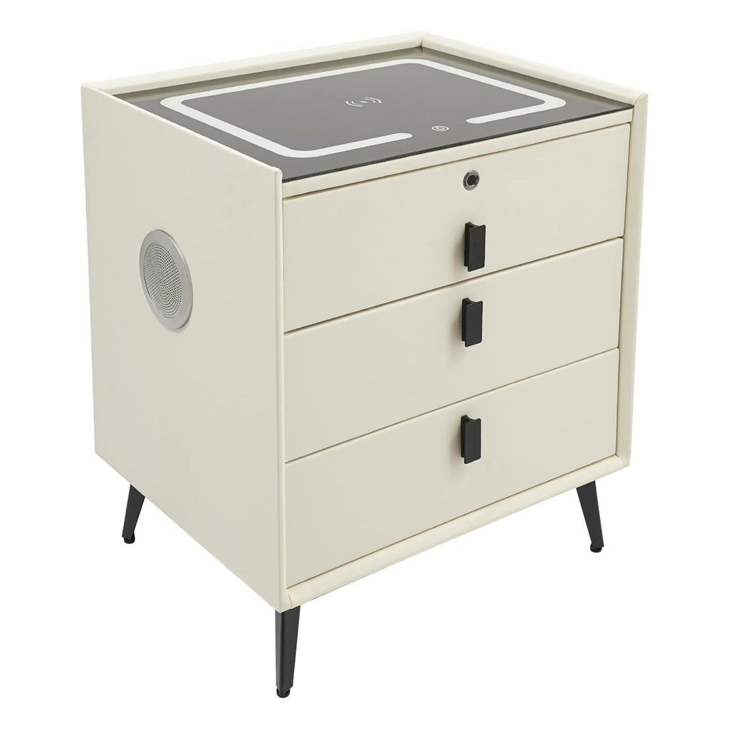 Beige White Smart LED Nightstand with USB Charging M551