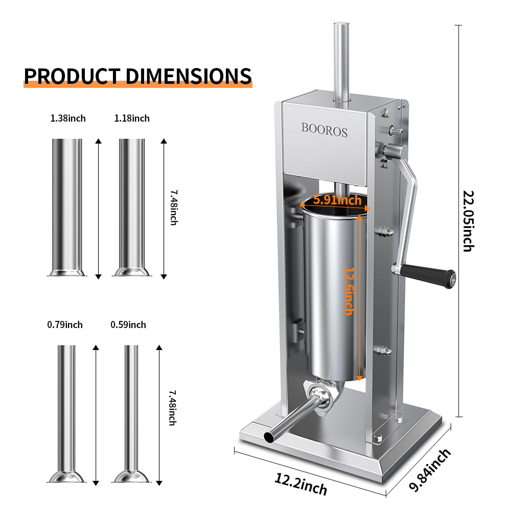 Manual Sausage Stuffer, 11Lbs/5L Meat Stuffer, 4 Stuffing Tubes P172