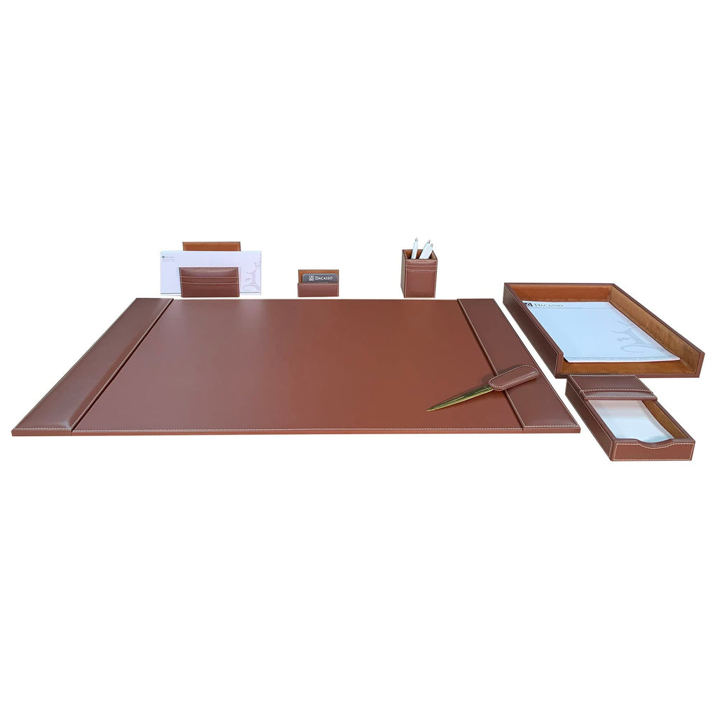 Rustic Brown Leather Desk Set, 7-Piece P774