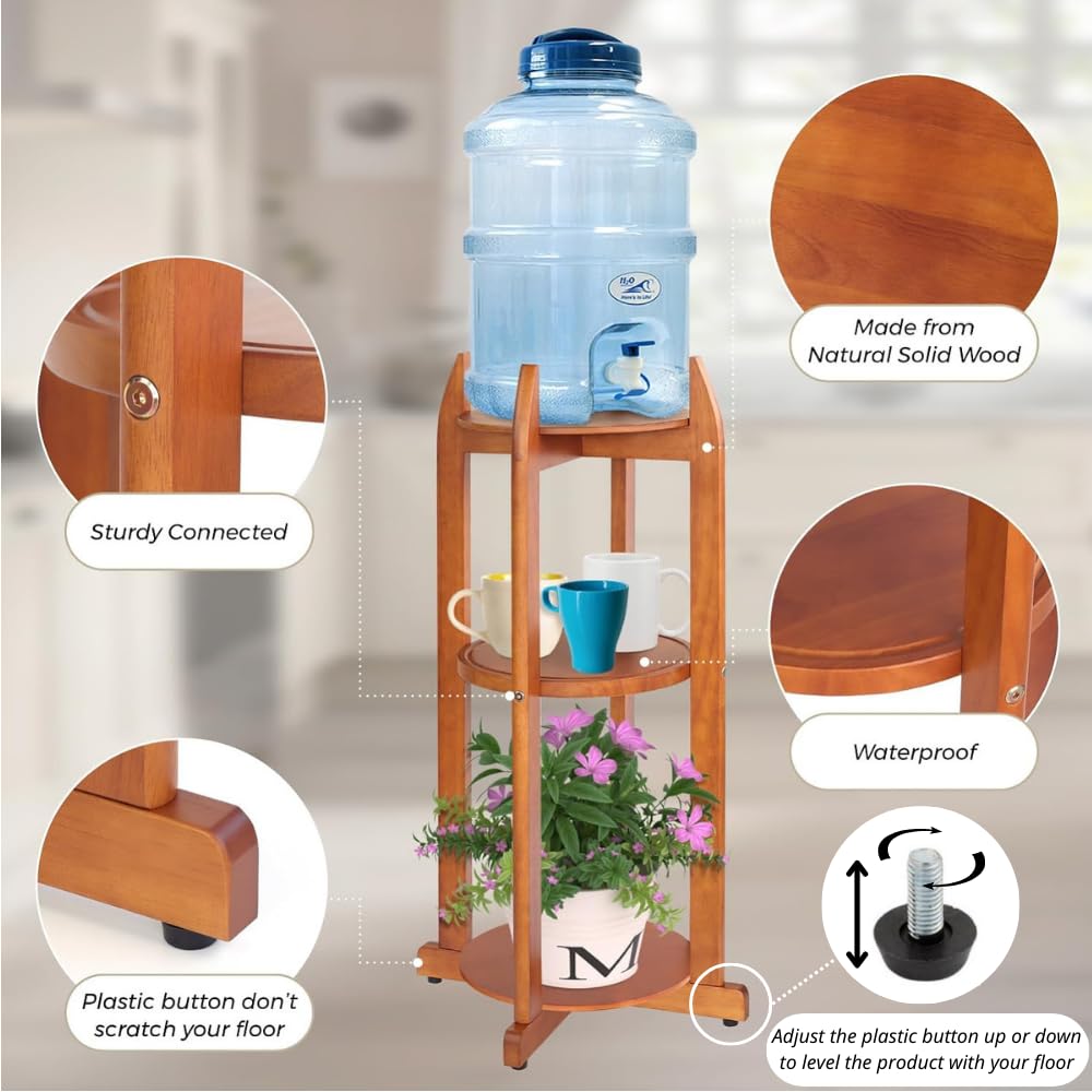 Solid Wood Water Dispenser Floor Stand with 3 Shelves G89493
