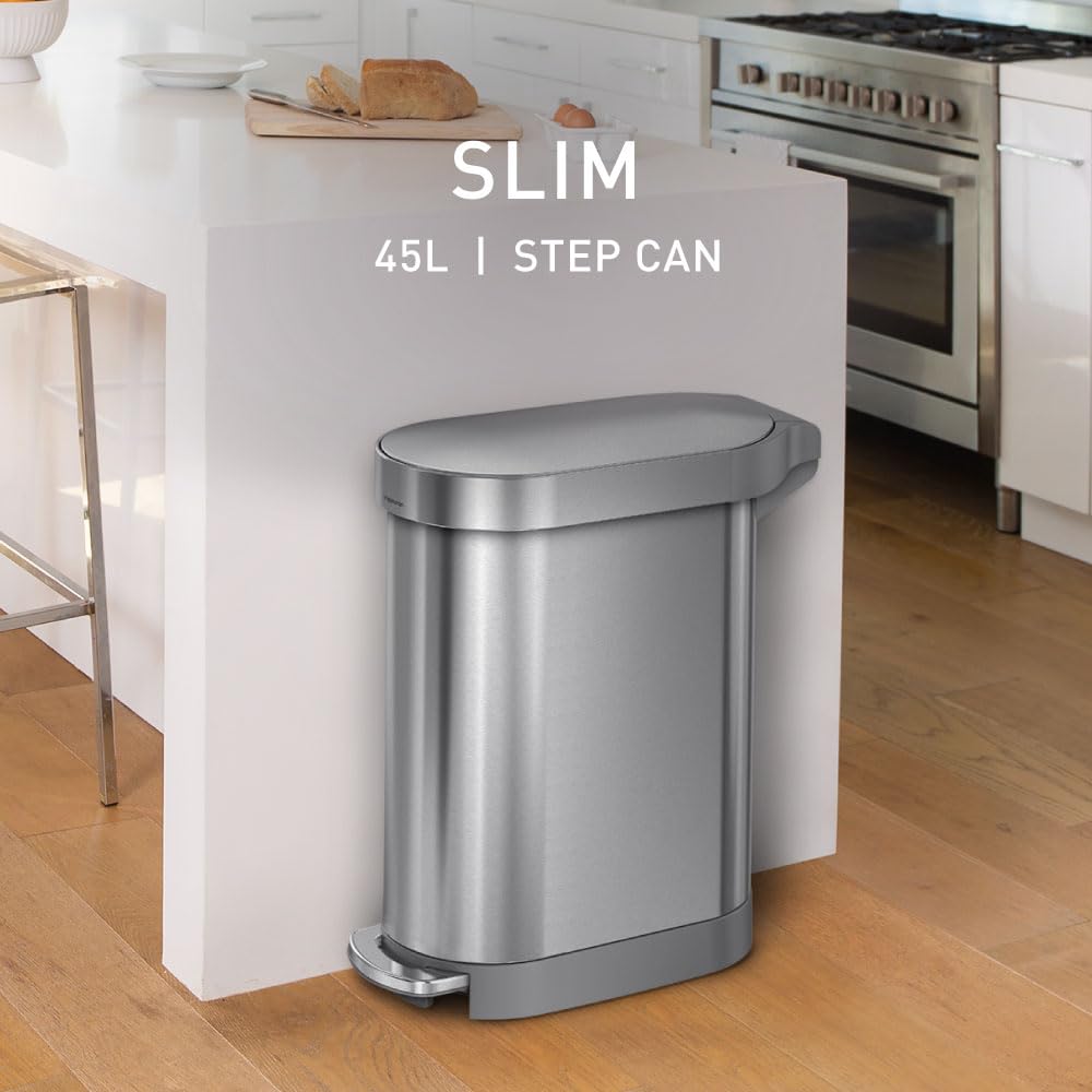 45 Liter Brushed Stainless Steel Step Trash Can T735