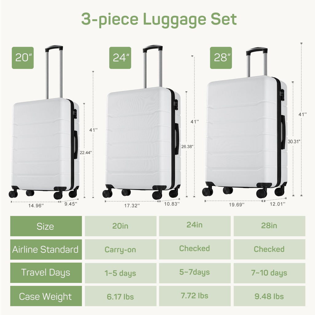 20 Inch White Expandable Hard Shell Carry-On Luggage E1704