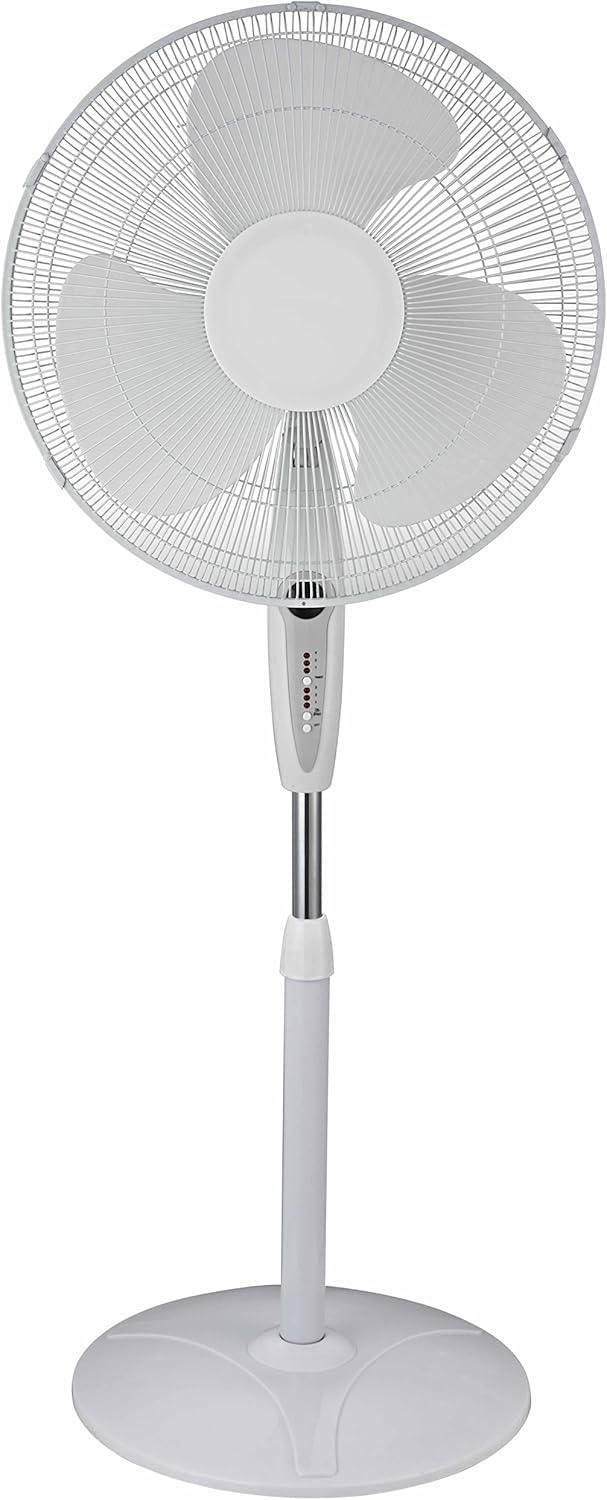 16-Inch Oscillating Stand Fan with Remote Control, White D430017