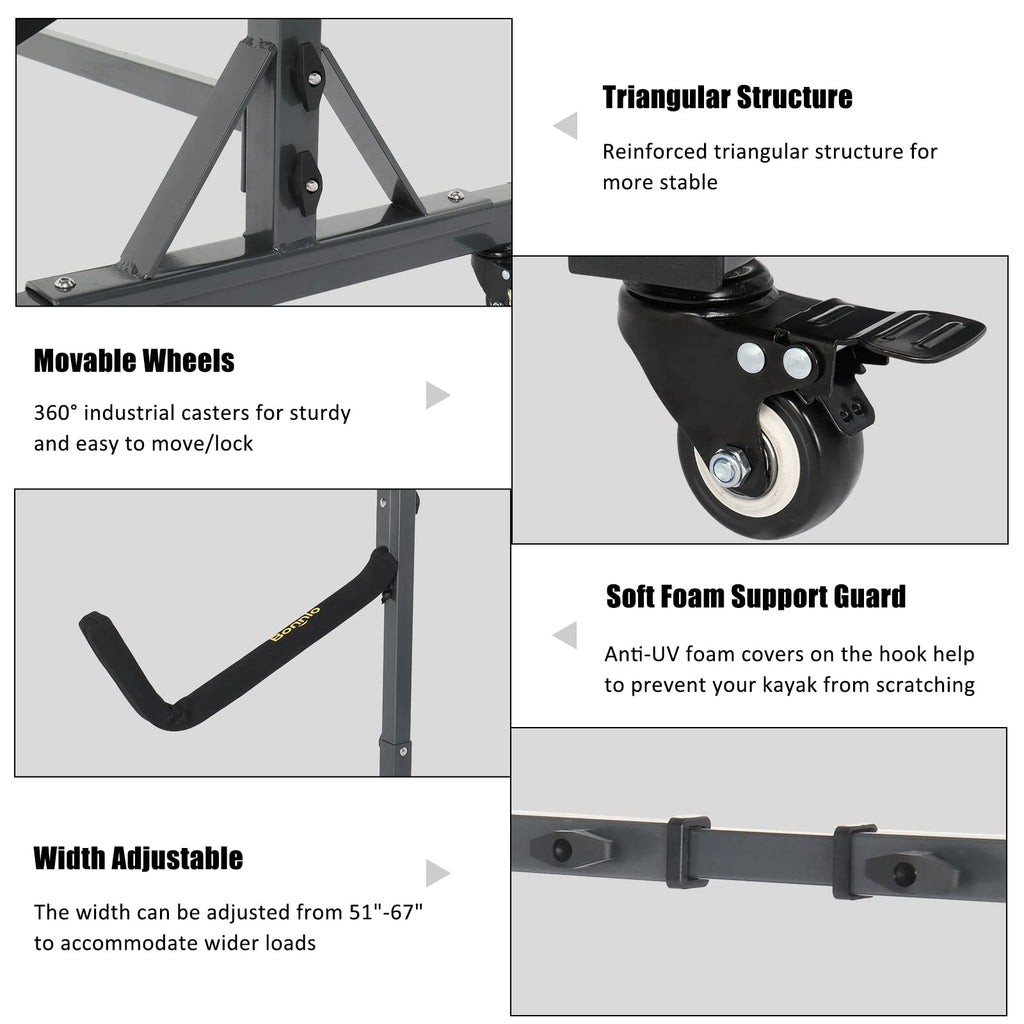Freestanding Kayak Storage Rack with Lockable Wheels A470