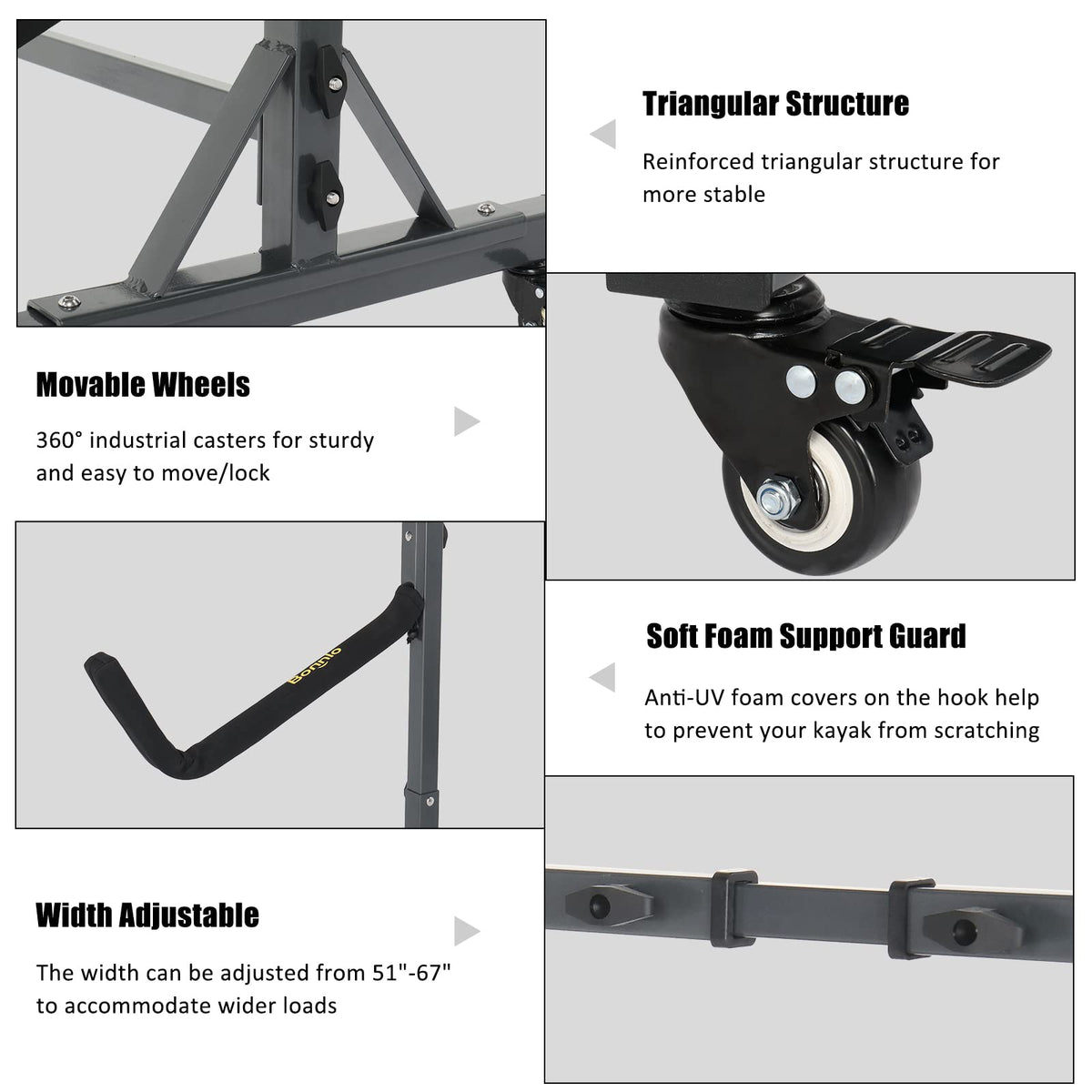 Freestanding Kayak Storage Rack with Lockable Wheels A470