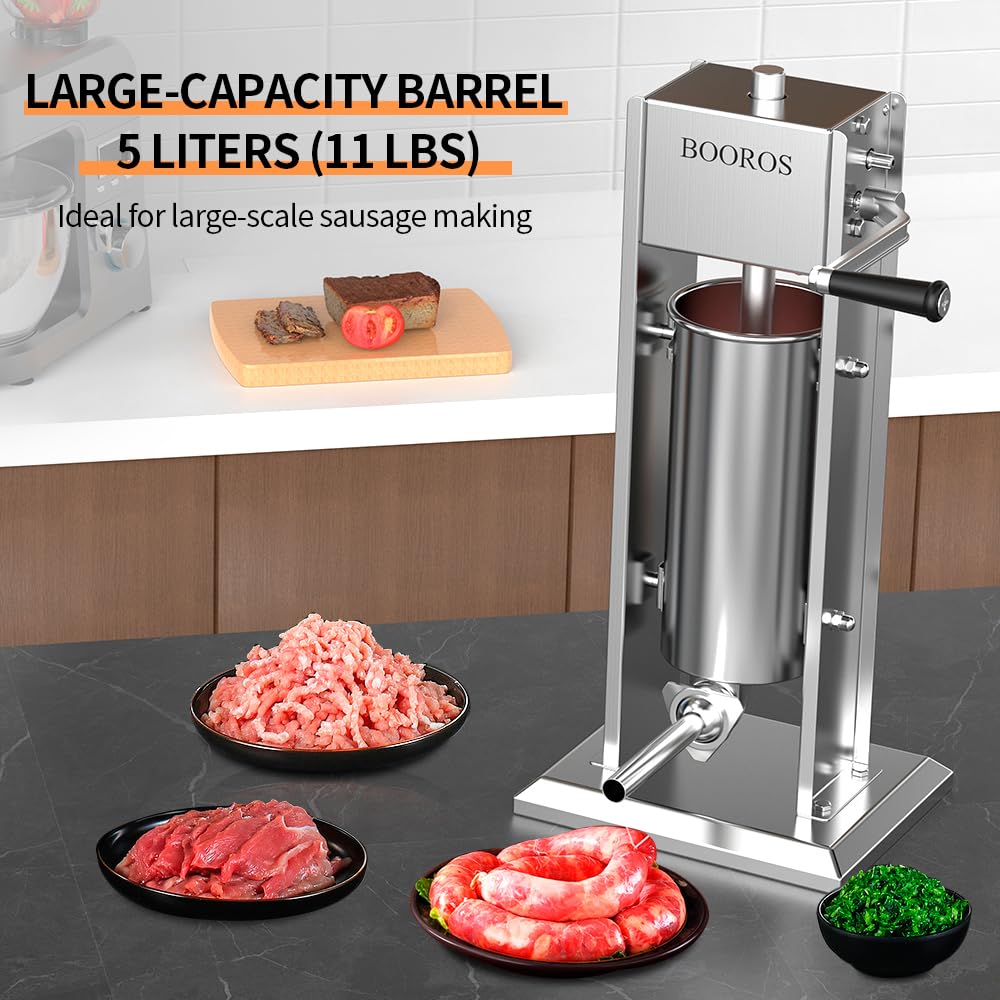 Manual Sausage Stuffer, 11Lbs/5L Meat Stuffer, 4 Stuffing Tubes P172