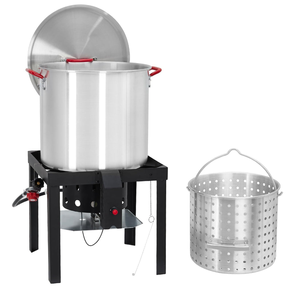 60 Qt Aluminum Seafood Boil Pot with Basket and Burner S744004