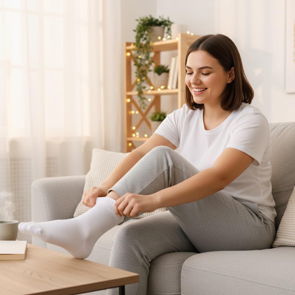 White Bamboo Diabetic Socks Size 6–9 I458