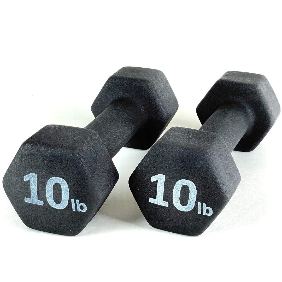 Black 10LB Set of 2 Neoprene Coated Hex Dumbbell F782