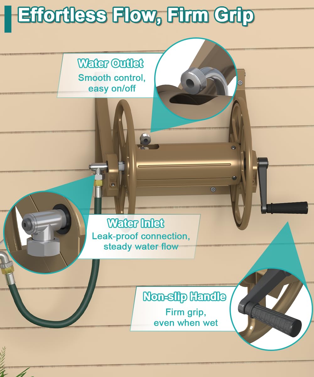 Wall Mounted Metal Garden Hose Reel Holds 125 ft H471