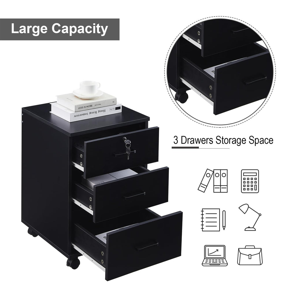 3 Drawer Black File Cabinet with Lock V9825