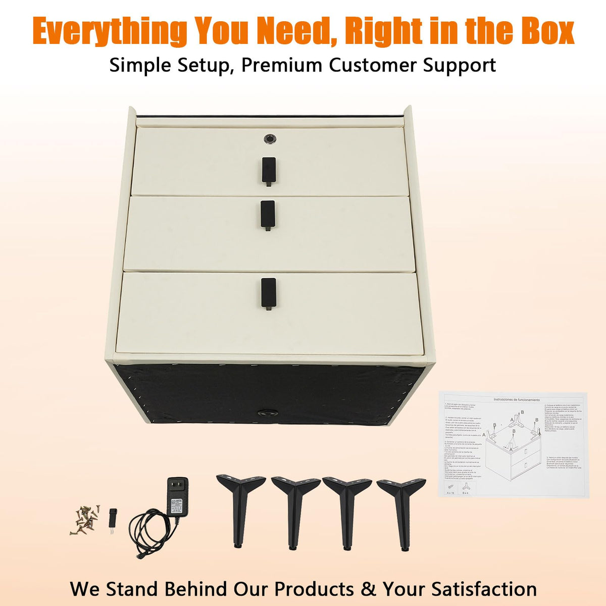 Beige White Smart LED Nightstand with USB Charging M551