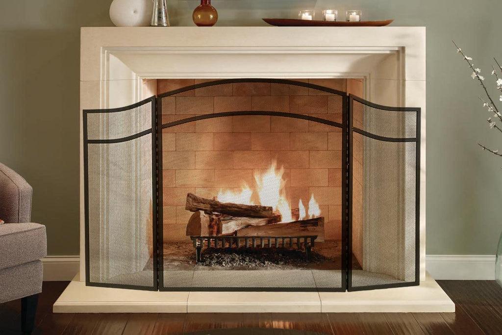 3 Panels Fireplace Screen with Arch Frame Black E4366