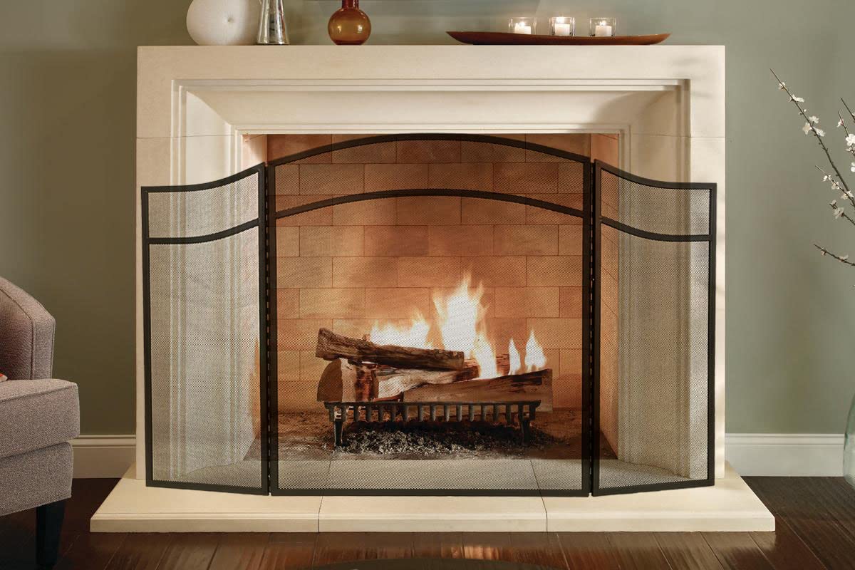 3 Panels Fireplace Screen with Arch Frame Black E4366