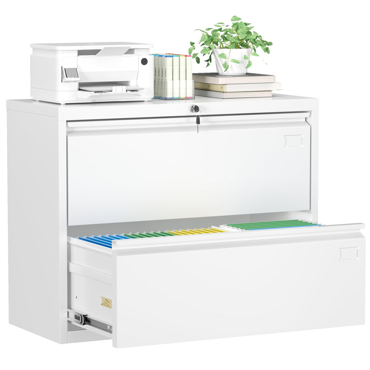 White 2 Drawer Metal File Cabinet with Lock W926