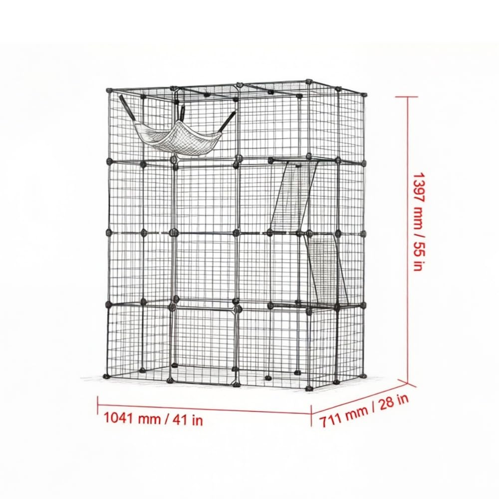 4-Tier Metal Wire Cat Cage with Hammock, Platforms & Ramps, Black K632