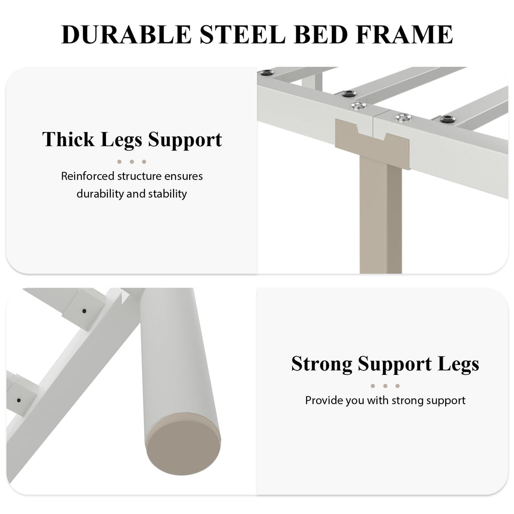White Full Size Metal Platform Bed Frame M3115