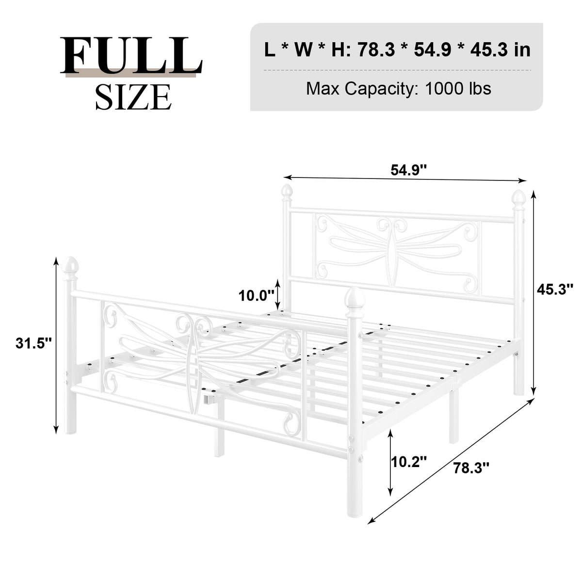 White Full Size Metal Platform Bed Frame M3115