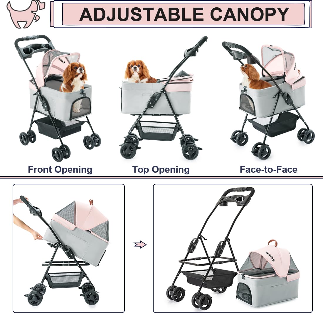 Pink Gray Pet Stroller with Detachable Carrier V27632