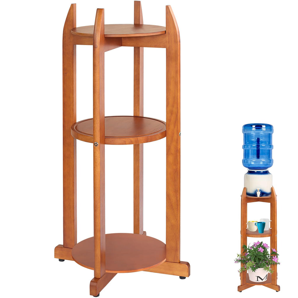 Solid Wood Water Dispenser Floor Stand with 3 Shelves G89493