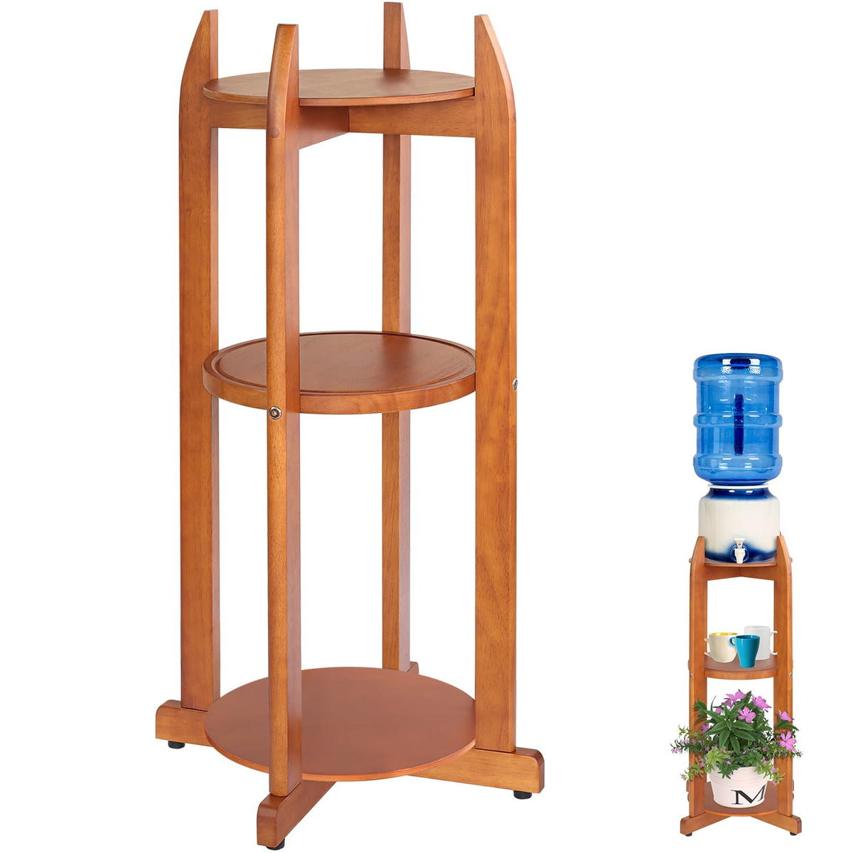 Solid Wood Water Dispenser Floor Stand with 3 Shelves G89493