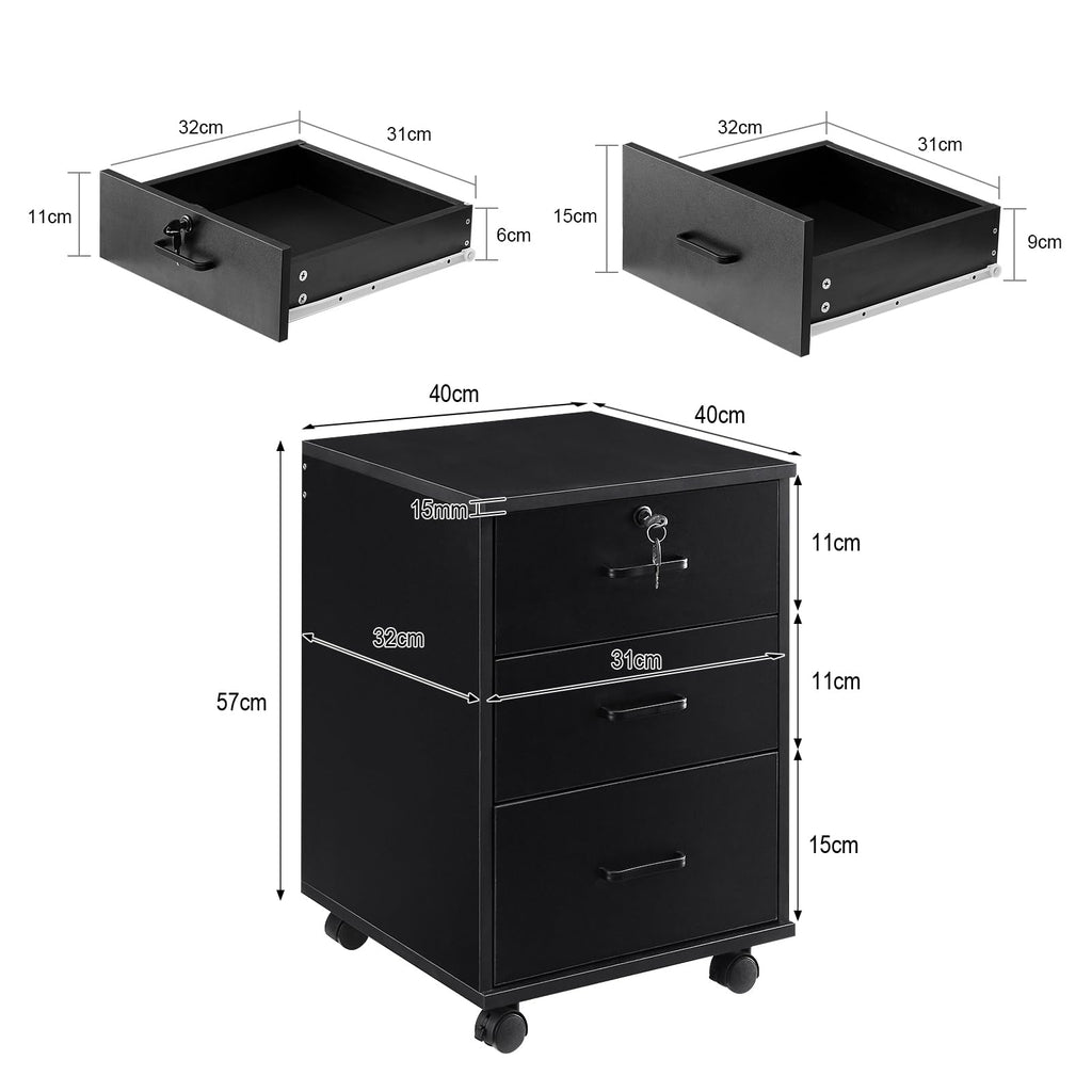 3 Drawer Black File Cabinet with Lock V9825