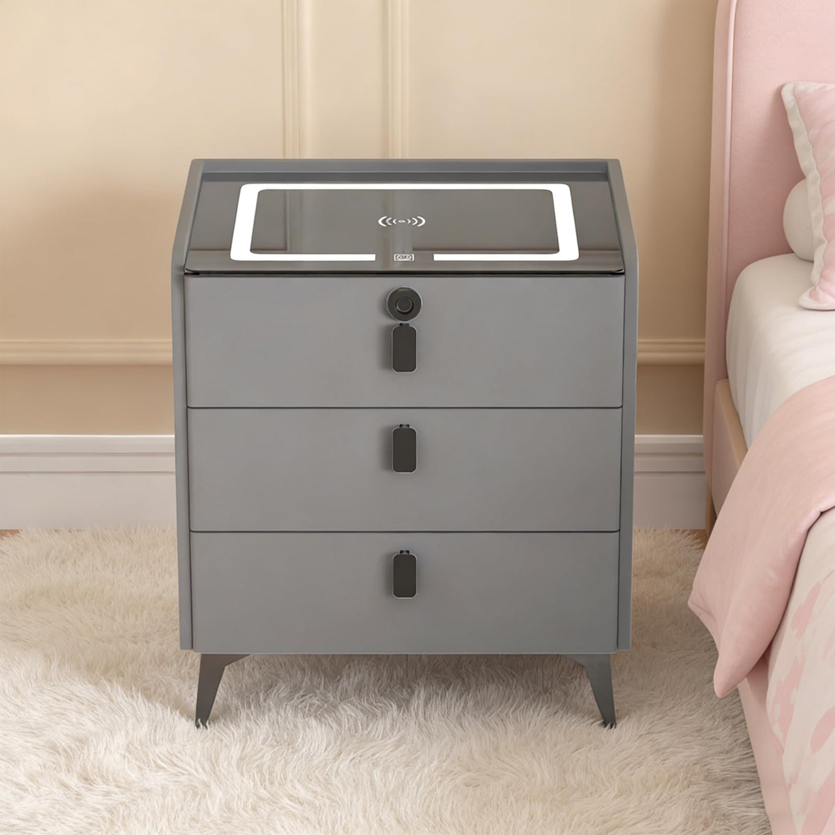 Wireless Charging Fingerprint Lock Nightstand Y85096