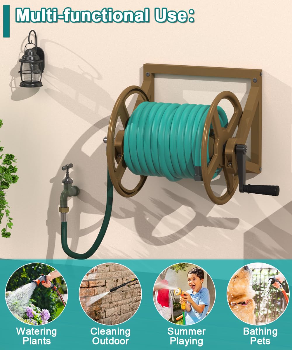 Wall Mounted Metal Garden Hose Reel Holds 125 ft H471