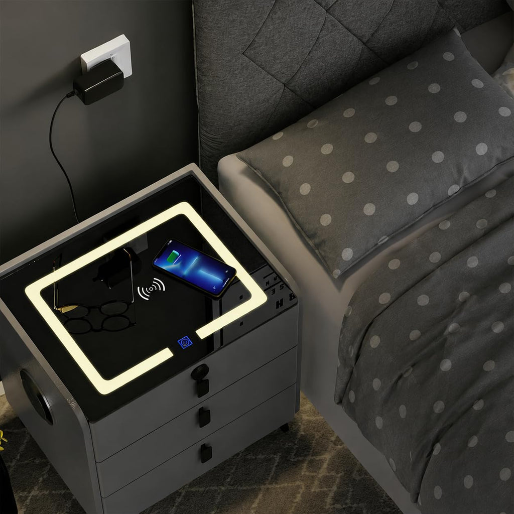 Wireless Charging Fingerprint Lock Nightstand Y85096