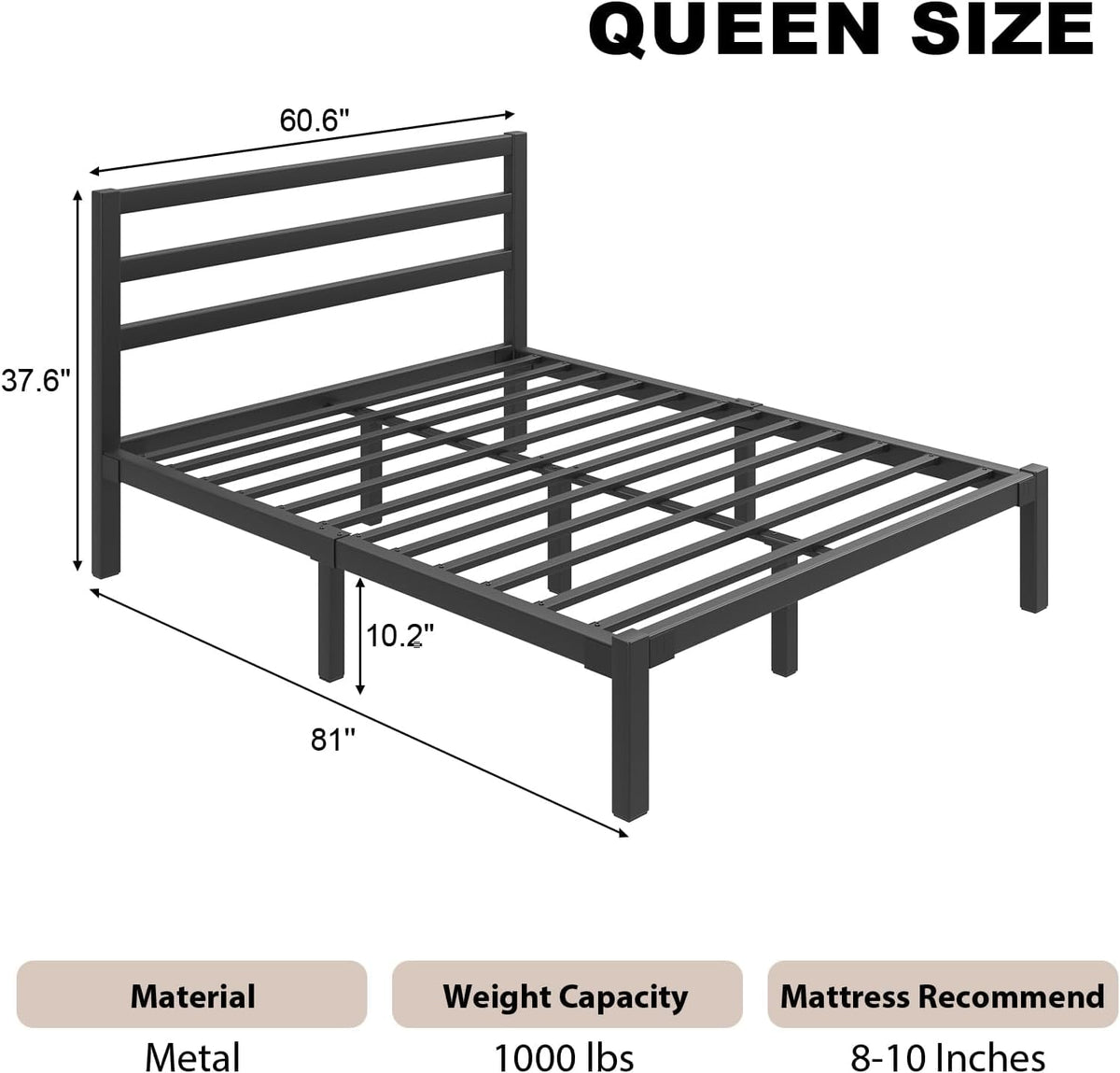 Queen Metal Platform Bed Frame with Headboard S3313
