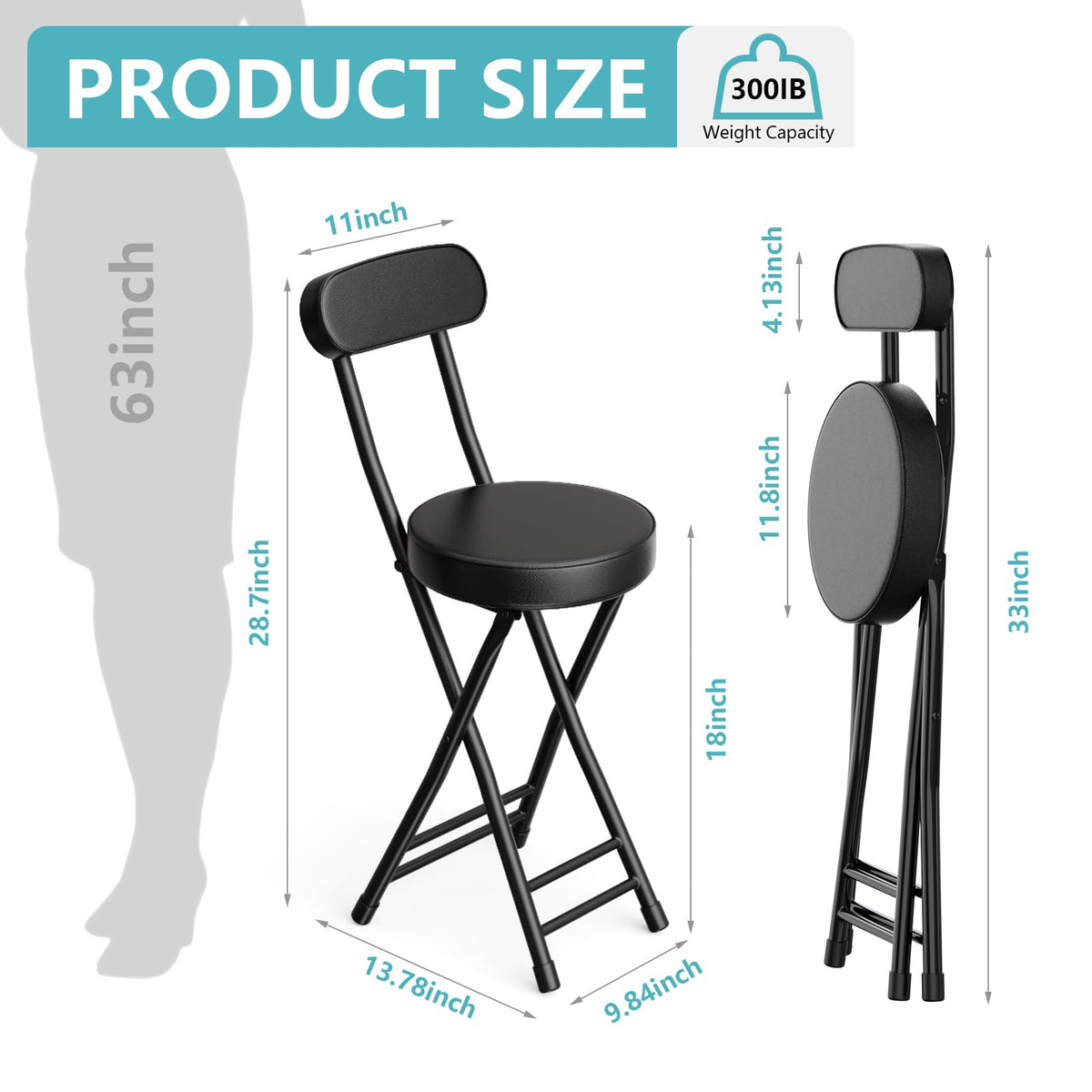 Cushioned Black Folding Stool Y8806