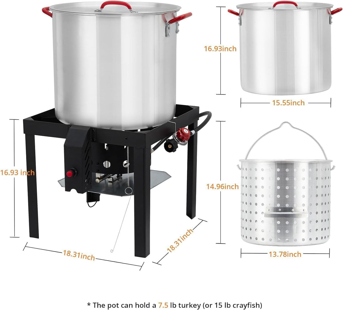 60 Qt Aluminum Seafood Boil Pot with Basket and Burner S744004