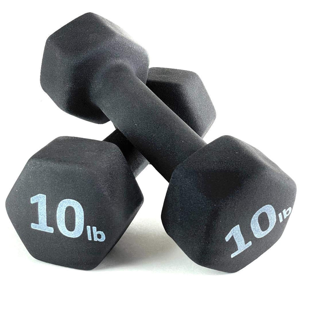 Black 10LB Set of 2 Neoprene Coated Hex Dumbbell F782
