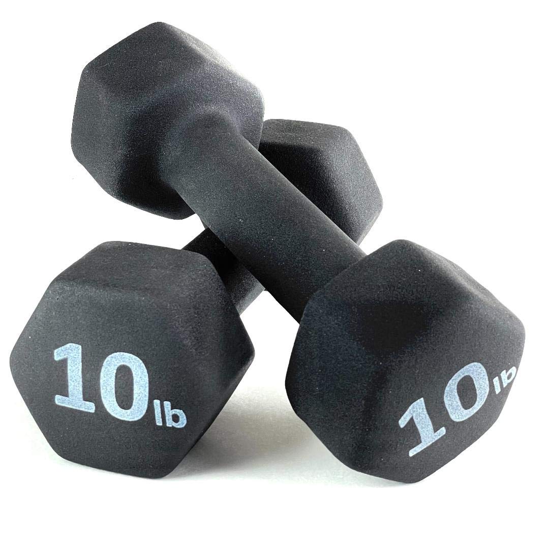 Black 10LB Set of 2 Neoprene Coated Hex Dumbbell F782