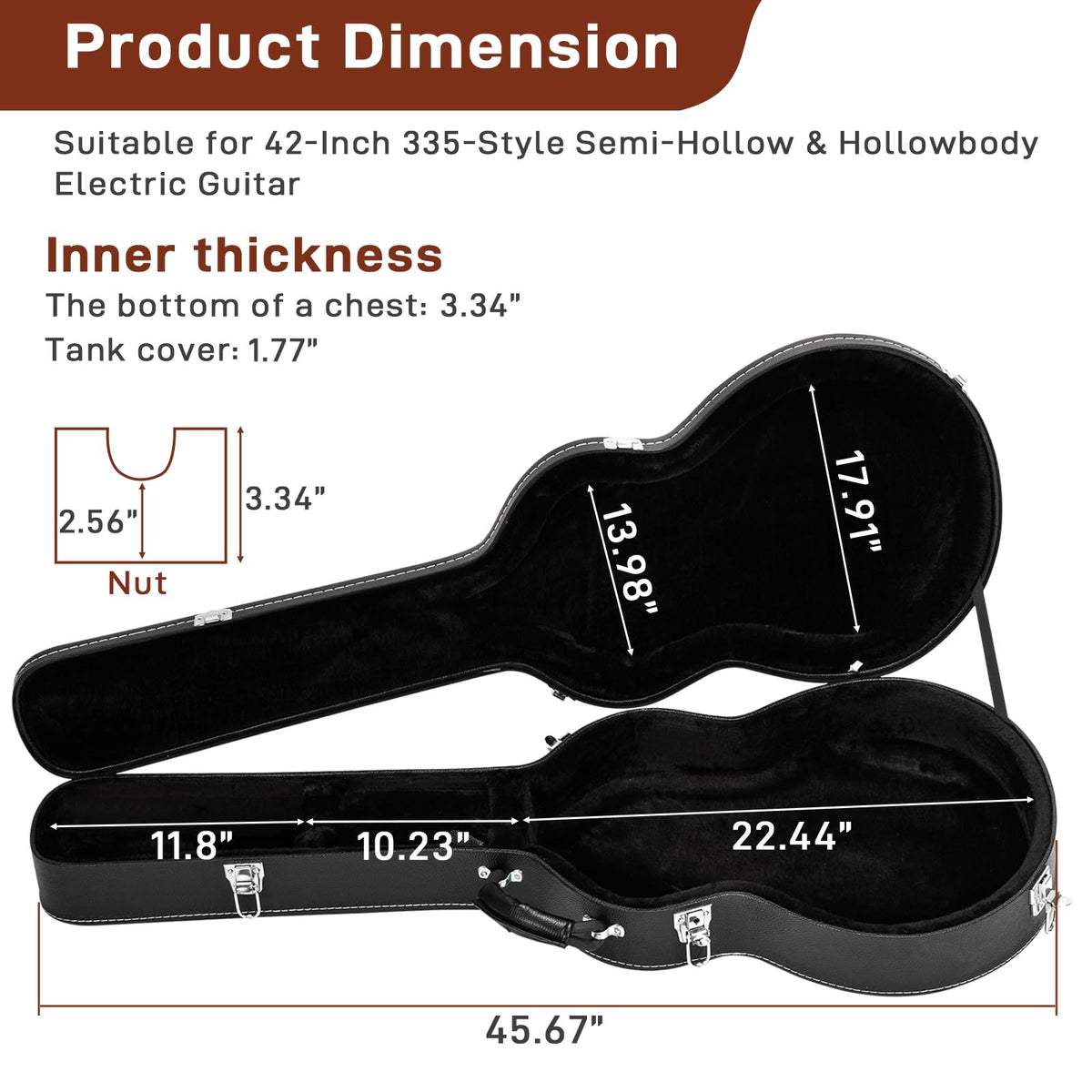 42-Inch Hard Electric Guitar Case with Lock Latch, Black R158097