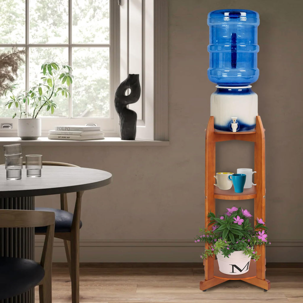 Solid Wood Water Dispenser Floor Stand with 3 Shelves G89493