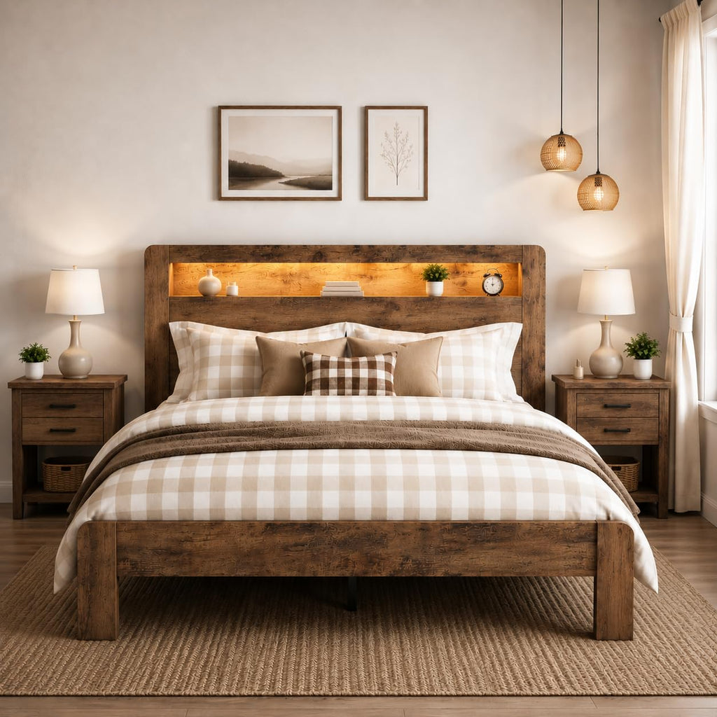 Queen Bed Frame with Wooden Headboard O1993