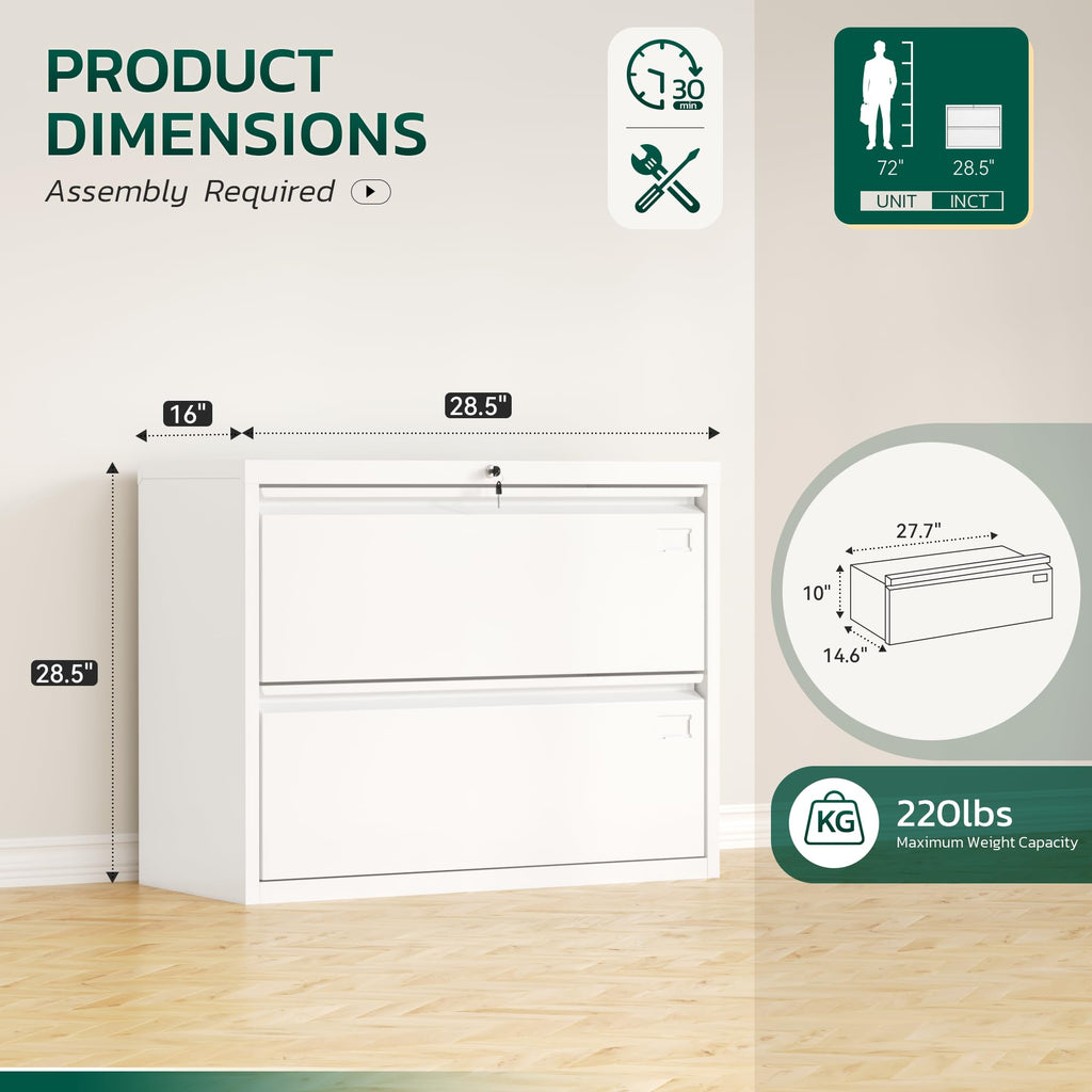 White 2 Drawer Metal File Cabinet with Lock W926