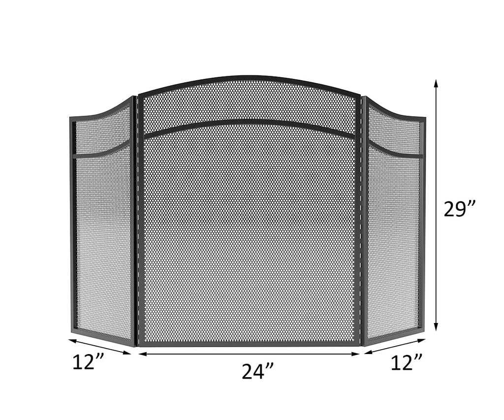 3 Panels Fireplace Screen with Arch Frame Black E4366