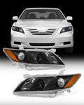 Compatible with 2007-2009 Toyota Camry Headlights Assembly Black Housing Amber Reflectors Left and Right Pairs P922