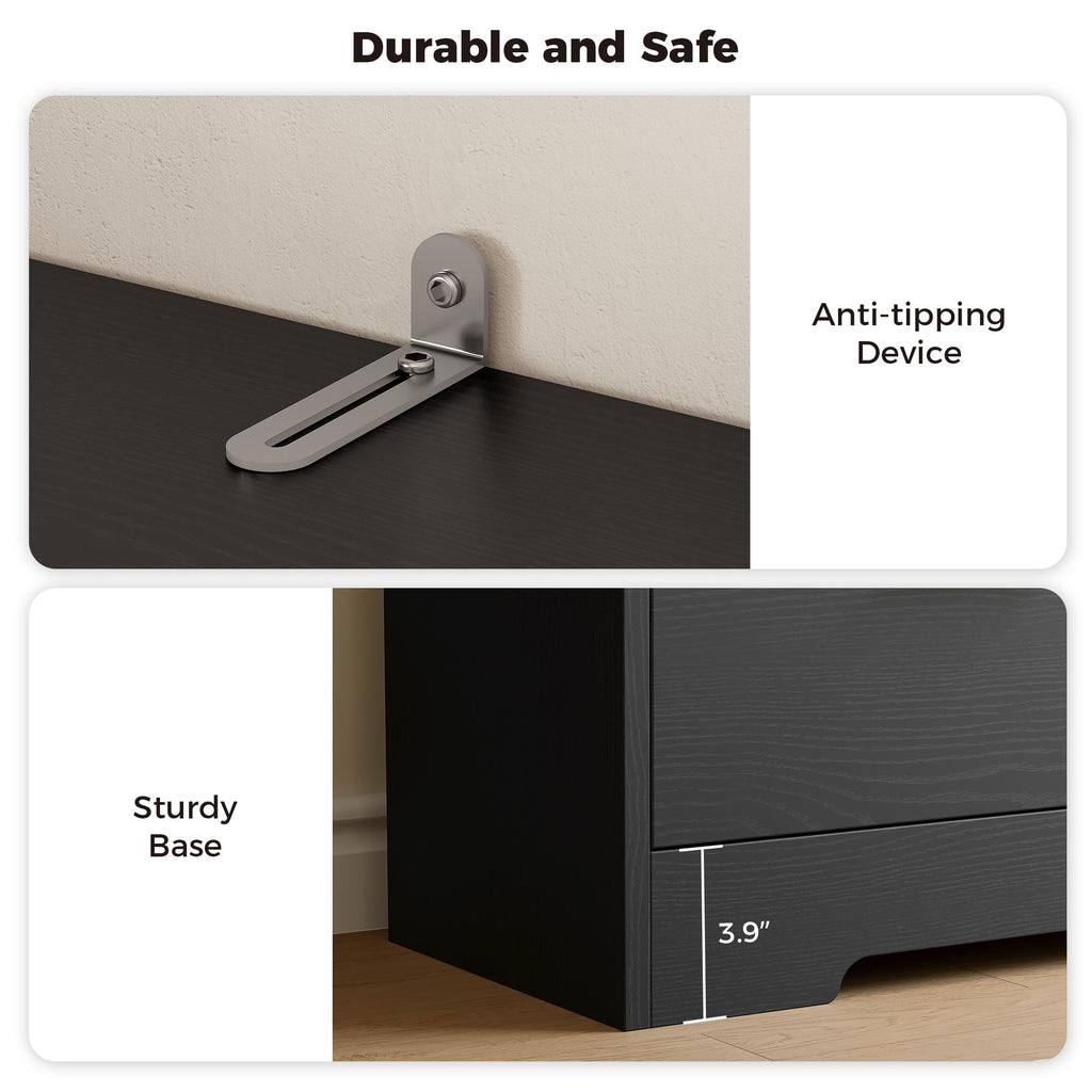 70.9-Inch Black Bookcase with Doors and 3 Drawers J923931