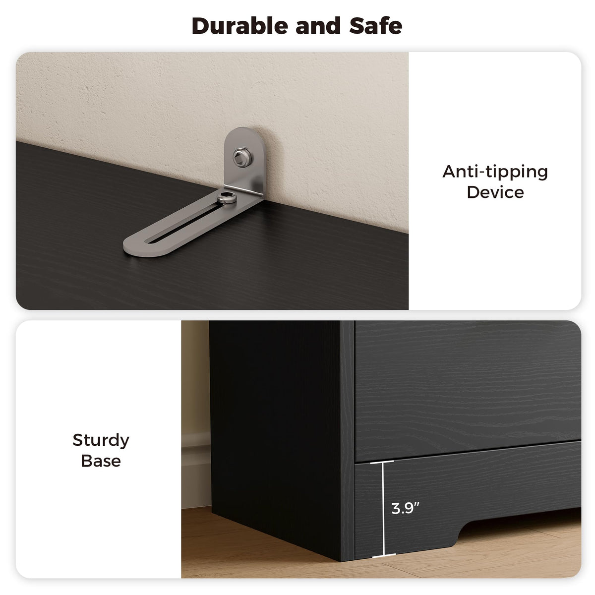 70.9-Inch Black Bookcase with Doors and 3 Drawers J923931