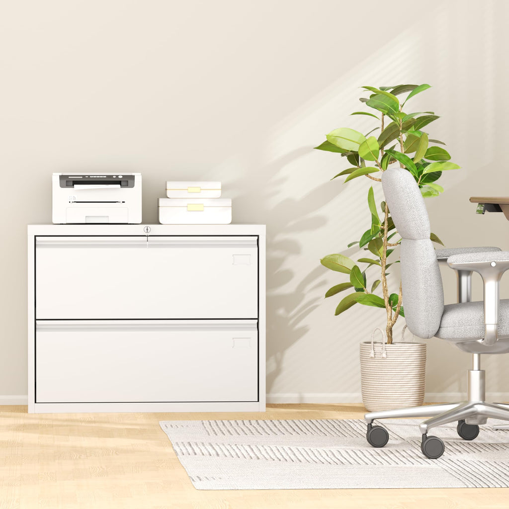 White 2 Drawer Metal File Cabinet with Lock W926