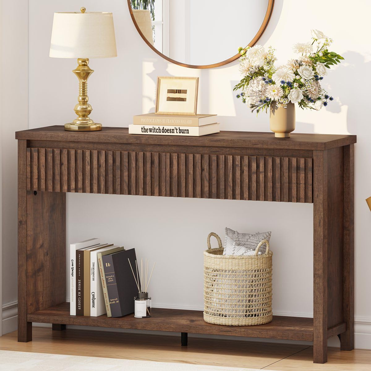 Rustic Oak Console Table with 2 Drawers R77679