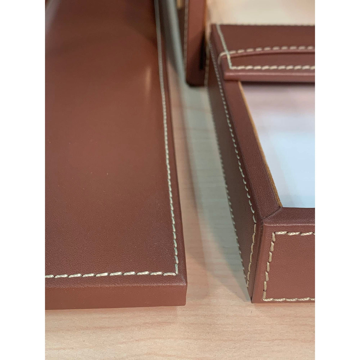 Rustic Brown Leather Desk Set, 7-Piece P774