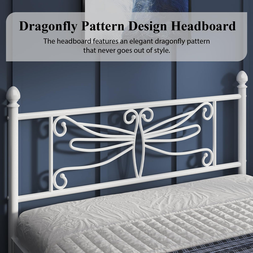 White Full Size Metal Platform Bed Frame M3115