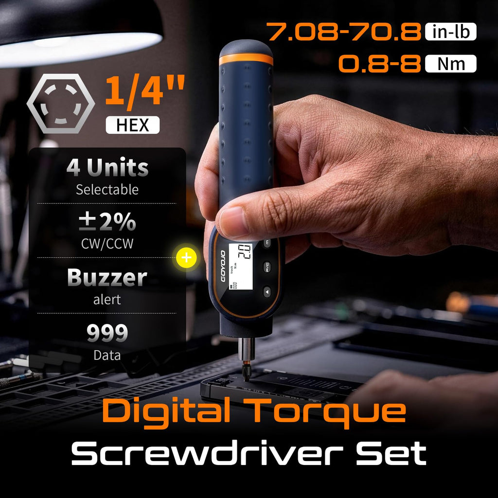 Digital Torque Screwdriver 1/4" Adjustable Set with Buzzer & Magnetic Bits Q5104