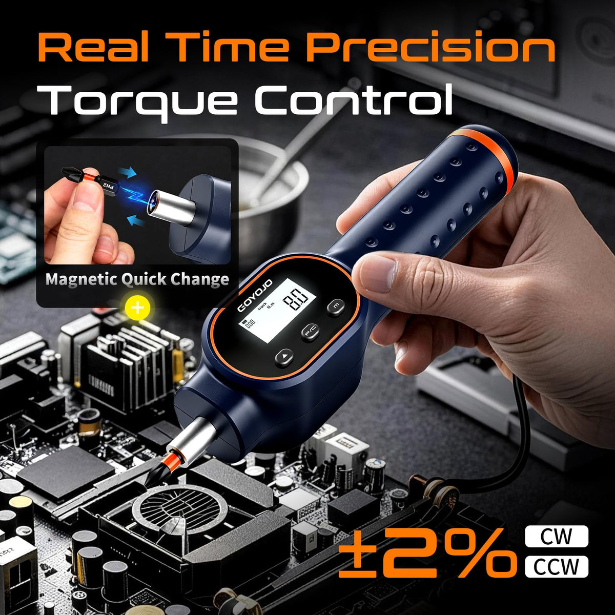 Digital Torque Screwdriver 1/4" Adjustable Set with Buzzer & Magnetic Bits Q5104