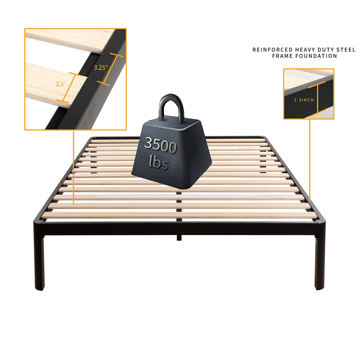18 Inch Queen Platform Bed Frame with Wooden Slats Y2754