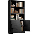 70.9-Inch Black Bookcase with Doors and 3 Drawers J923931